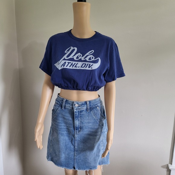 Ralph Lauren Tops - Upcycled Cropped Ralph Lauren Polo Graphic T-Shirt Size M OOAK Elastic Waist